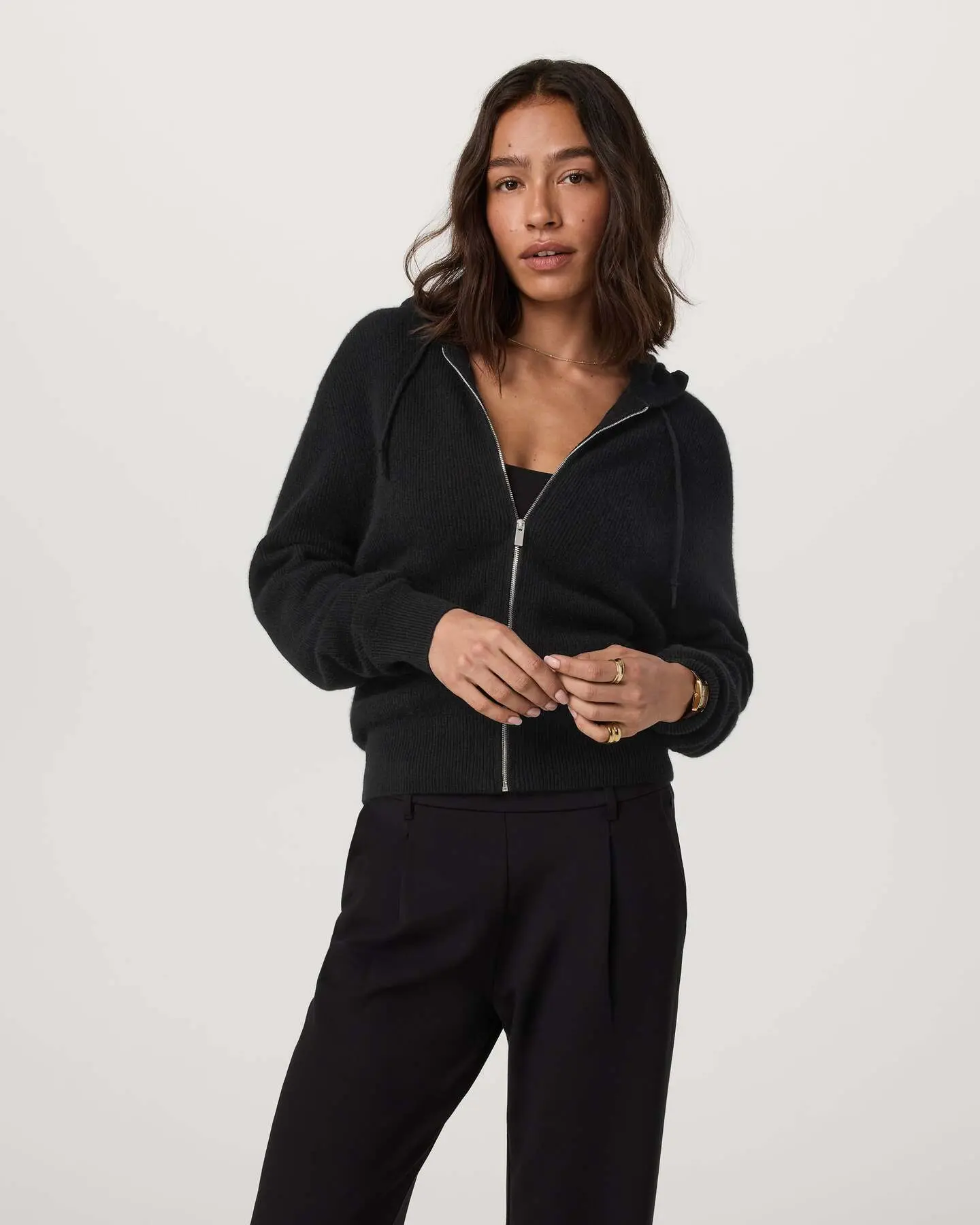 ÉMilie Full Zip Cashmere Rib Hoodie