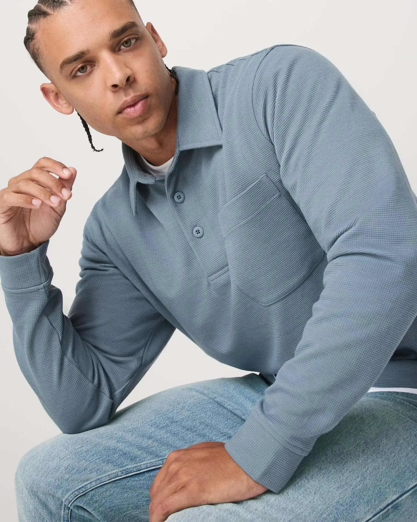 Long Sleeve Waffle Polo