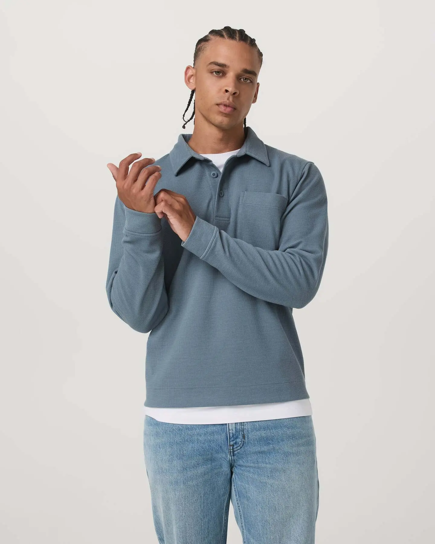 Long Sleeve Waffle Polo - Image 2