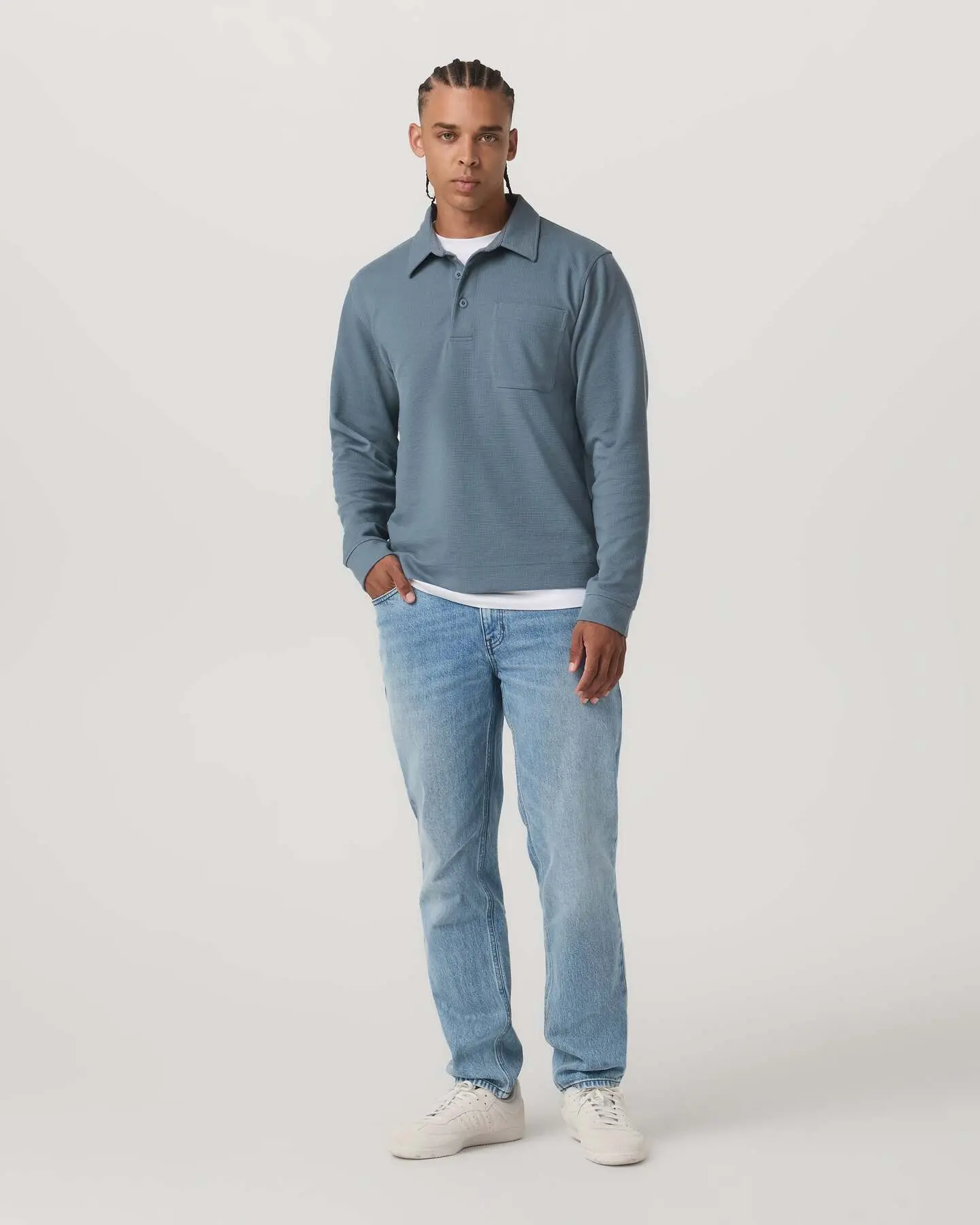 Long Sleeve Waffle Polo - Image 4