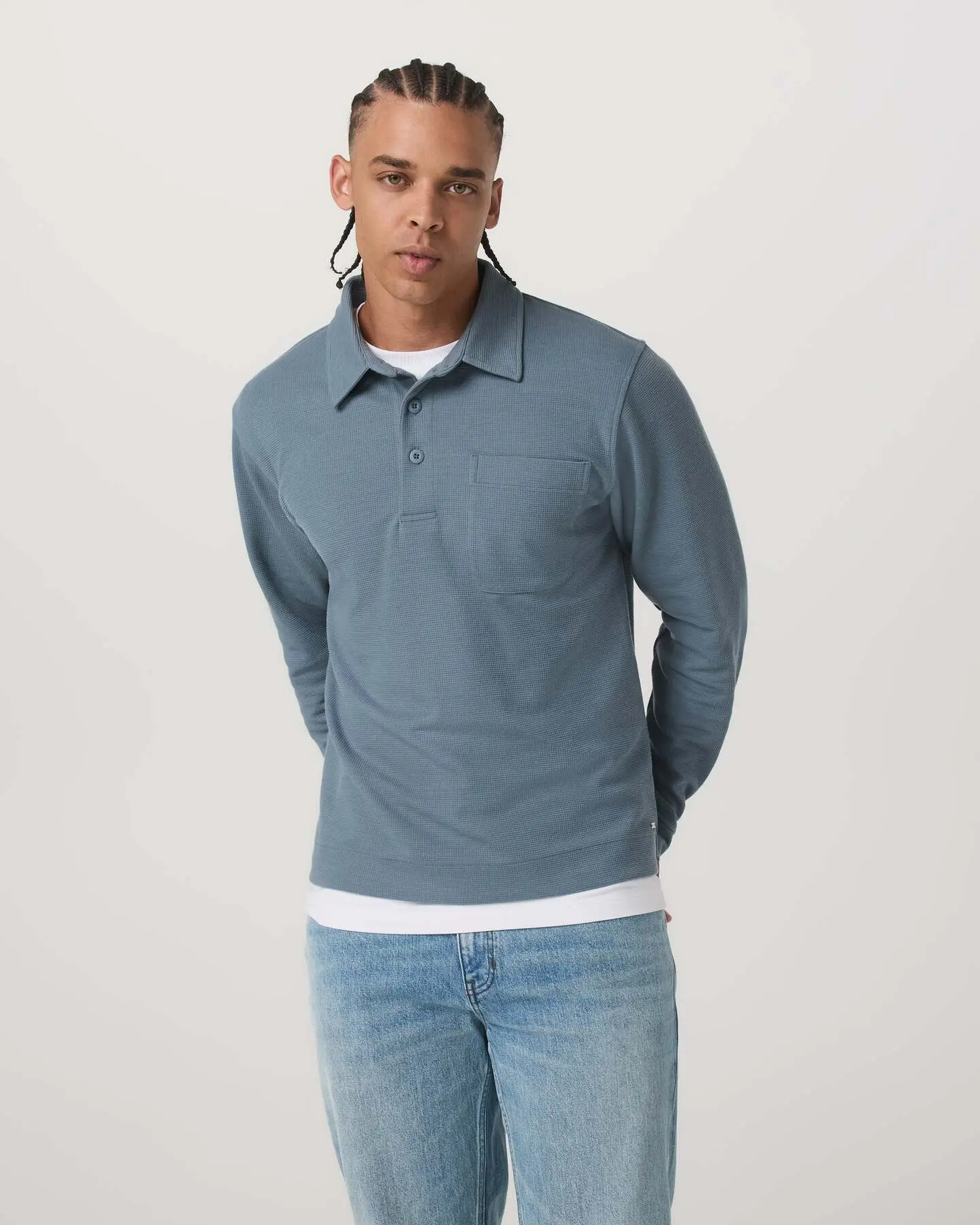 Long Sleeve Waffle Polo - Image 5